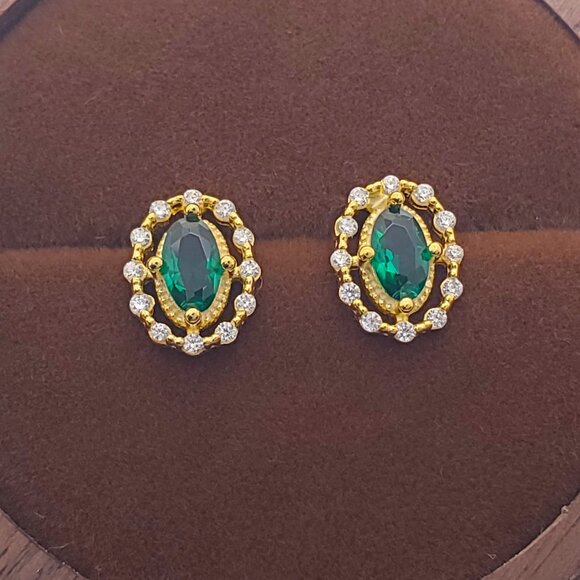 14K Gold 2ct Green Emerald Gemstone Womens Stud Earrings 14 Karat Silver Jewelry